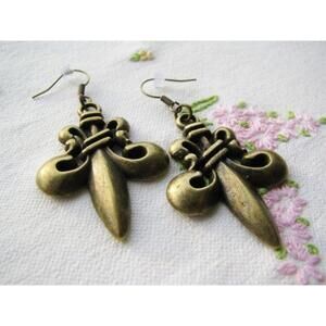 Brass Handmade Fleur de lis Earrings